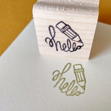 Load image into Gallery viewer, Hello Pencil Rubber Stamp