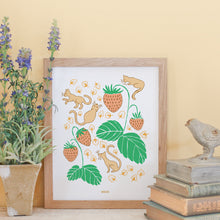 Load image into Gallery viewer, Meow Kitten &amp; Strawberry Art Print
