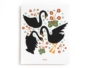 Black Swan & Floral Art Print
